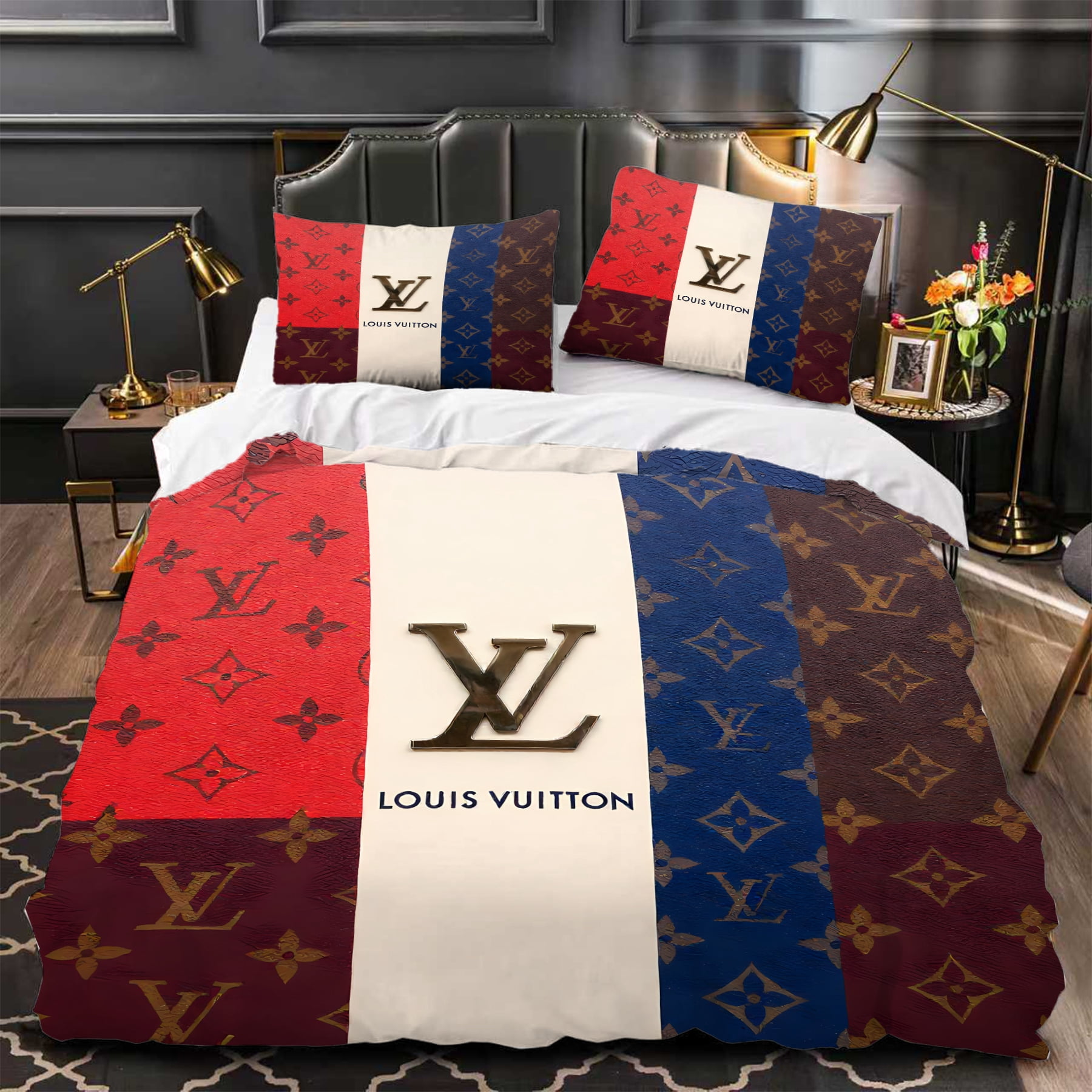 3-Piece Duvet Cover Set with Iconic Pattern in Red Blue & Brown Modern ...
