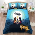 thumbnail image 1 of 3-Piece Duvet Cover Set with Inspirational Design - Women in Prayer Cross & Blue Serenity, 1 of 4