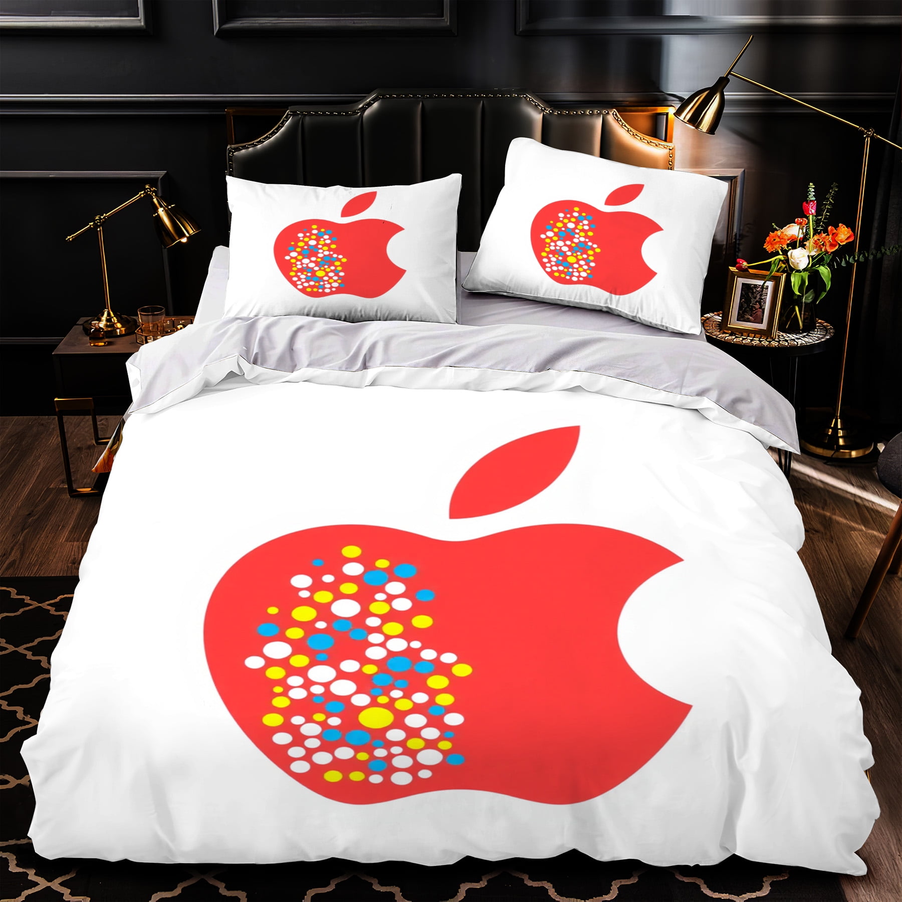 3-Piece Duvet Cover Set with Large Red Colorful Dots Elegant Bedroom