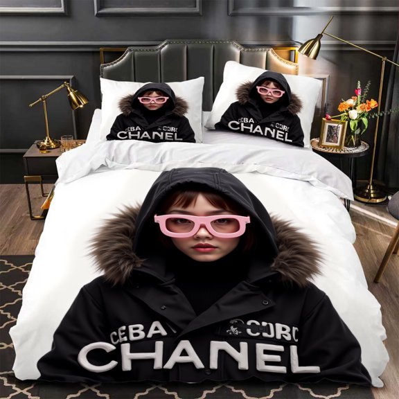 3-Piece Duvet Cover Set with Playful Graphic Design - Black Jacket & Pink Glasses Modern Aesthetic Perfect for Stylish Bedrooms