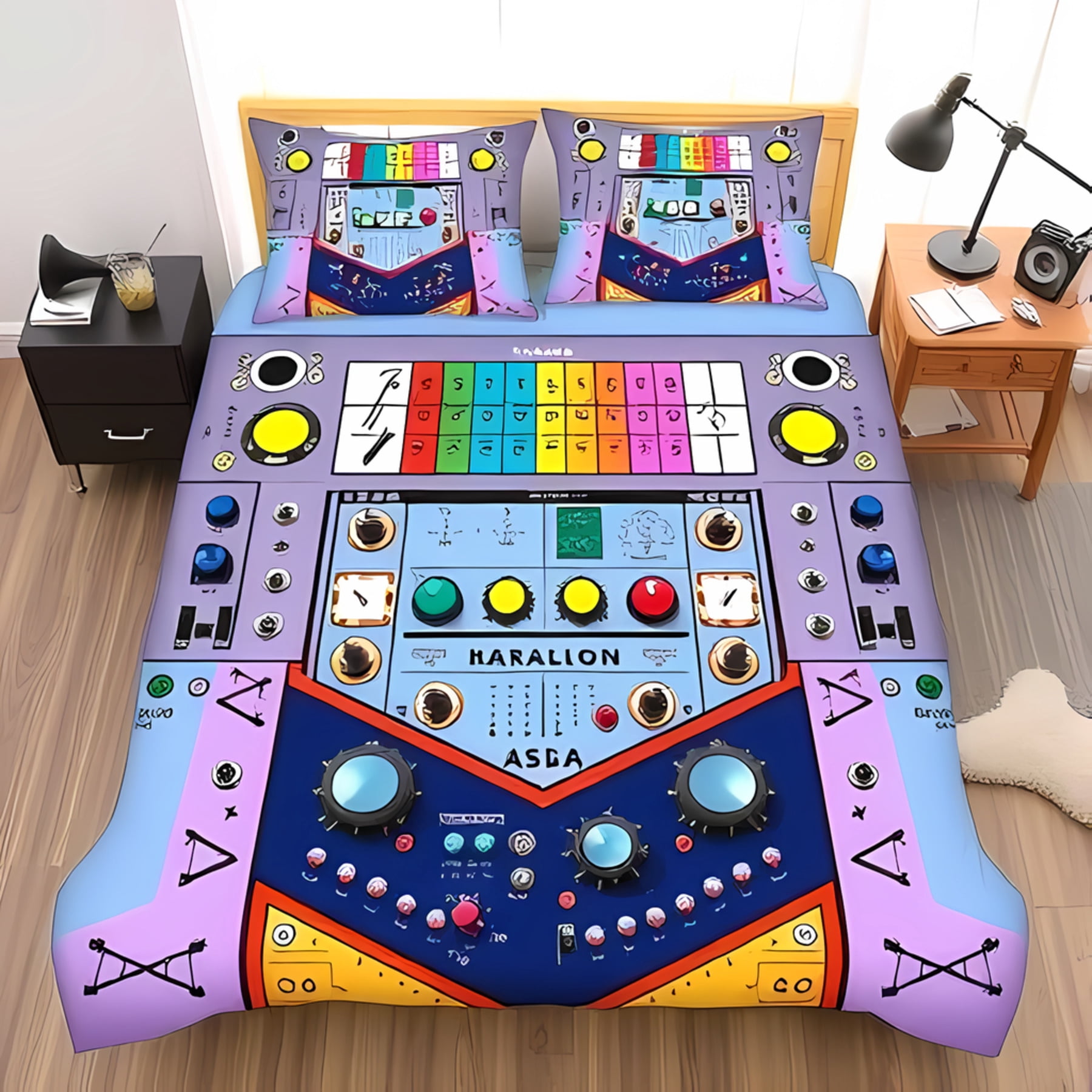 3-Piece Duvet Cover Set with Playful Panel Design - Bright Colors ...