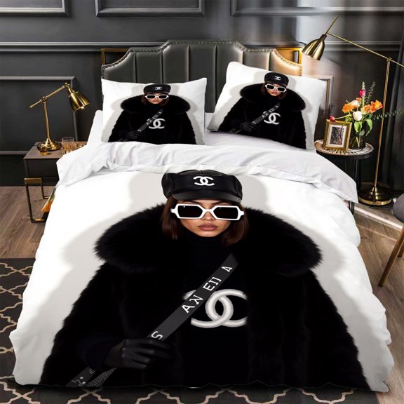 3-Piece Duvet Cover Set with Stylish Black Coat & Sunglasses Design Modern Bedroom Decor Elegant Pattern for Chic Interiors