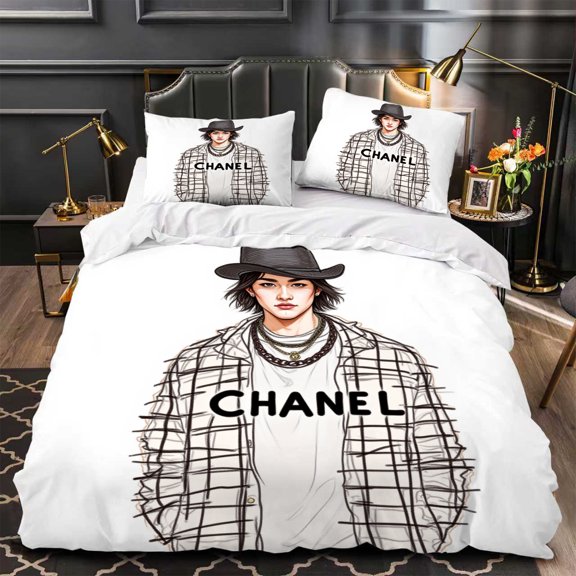 3-Piece Duvet Cover Set with Stylish Character Design Checkered Jacket & Hat Includes Matching Pillows - Modern Aesthetic