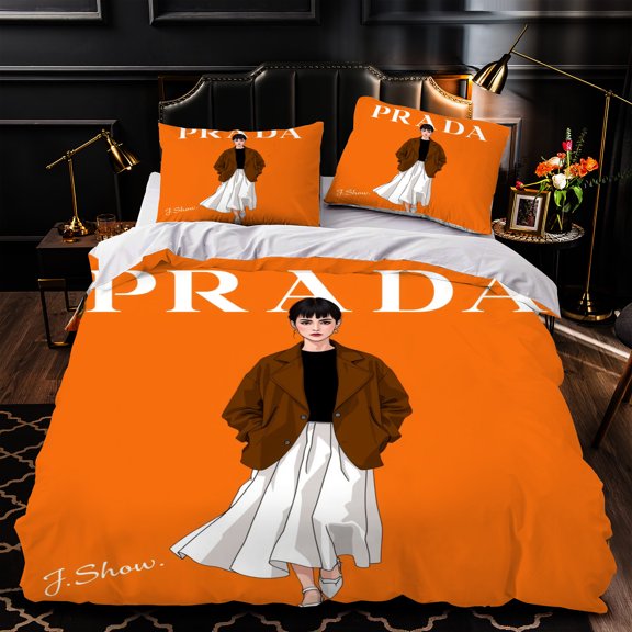 3-Piece Duvet Cover Set with Stylish Illustration of Person in Brown Jacket & White Skirt Matching Pillows Modern Design for Chic Bedrooms