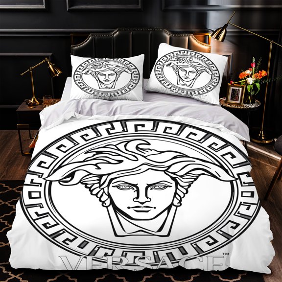 3-Piece Duvet Cover Set with Stylized Face & Greek Key Pattern - Luxurious Modern Bedding for Stylish Bedrooms