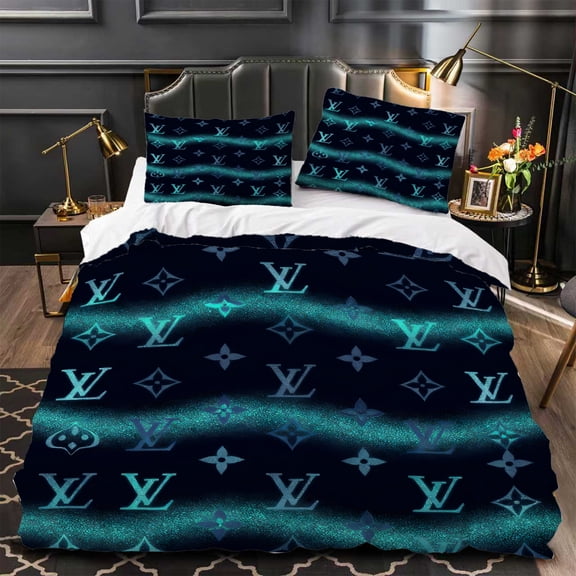 3-Piece Duvet Cover Set with Teal & Blue Pattern Dark Bedspread Matching Pillows Modern Bedroom Decor