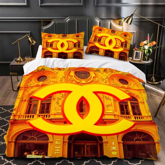 3-Piece Duvet Cover Set with Vibrant Golden - Yellow Building Facade Design Intricate Architectural Details Modern Style