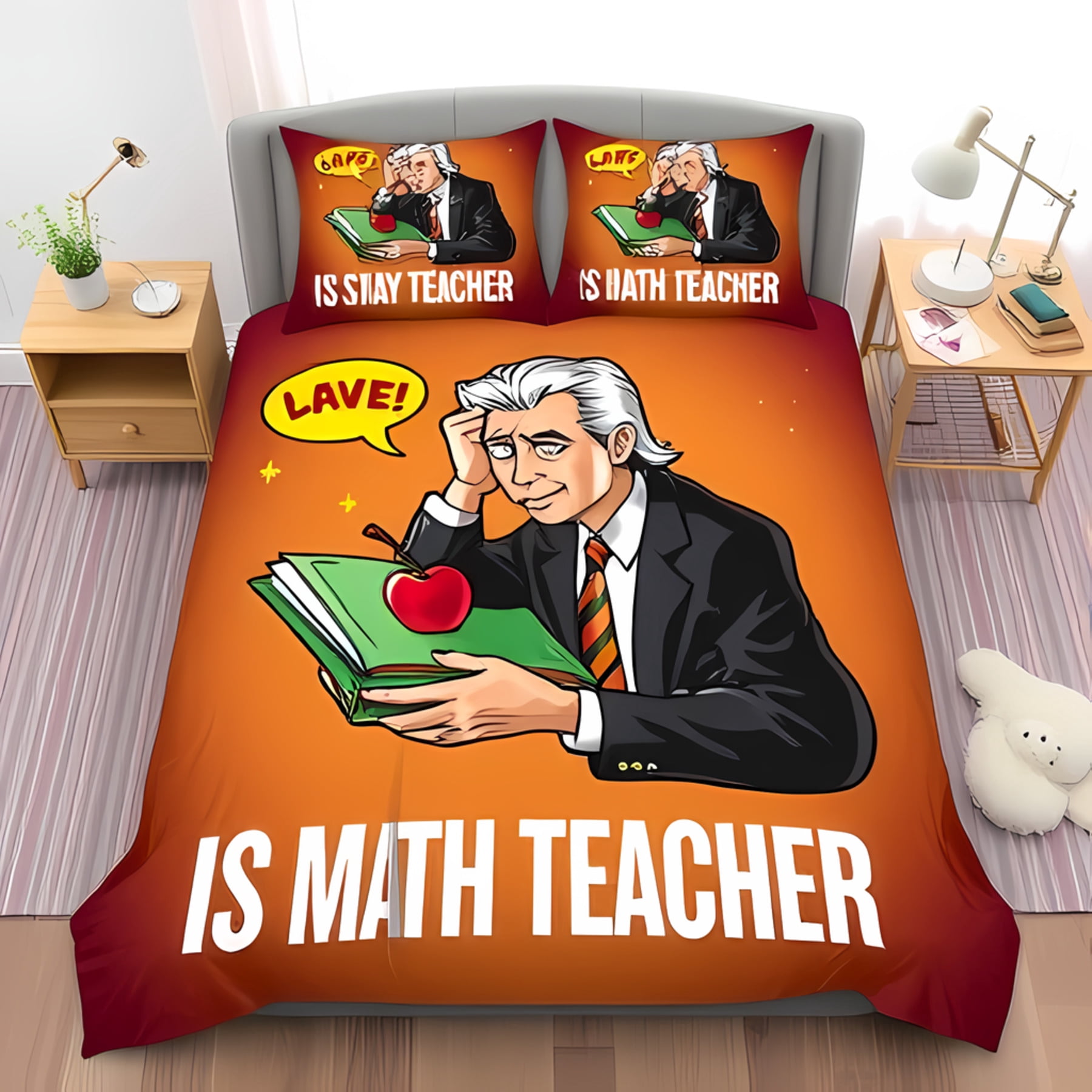 3-Piece Duvet Cover Set with Whimsical Cartoon Educator Design Vibrant ...