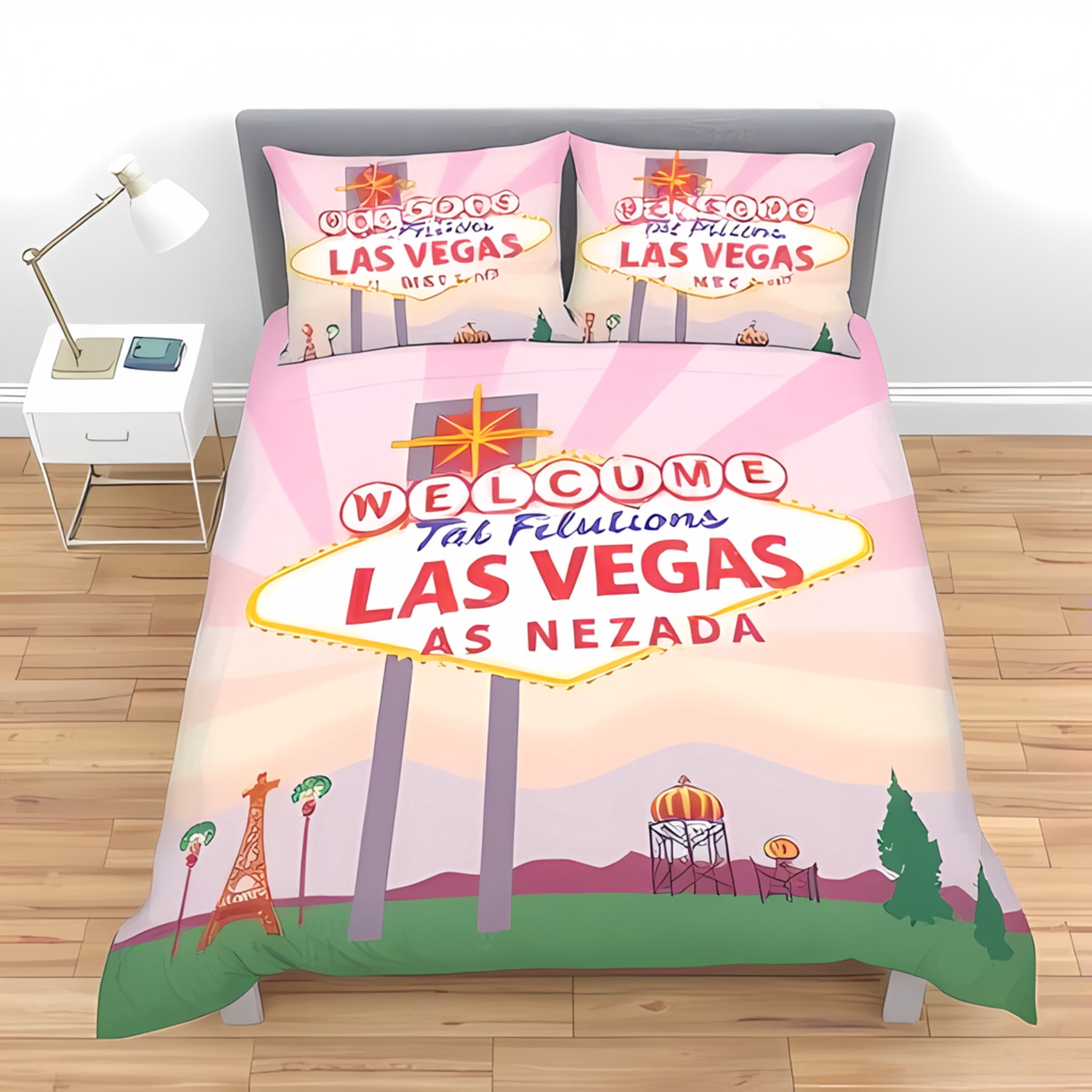 3-Piece Duvet Cover Set with Whimsical Las Design - Iconic Welcome Sign ...