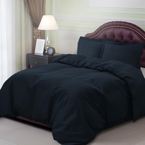 3 Piece Duvet Cover and Sham Set - Premium 1500 Brushed Microfiber - Easy Care, Wrinkle Resistant Full/Queen, Black