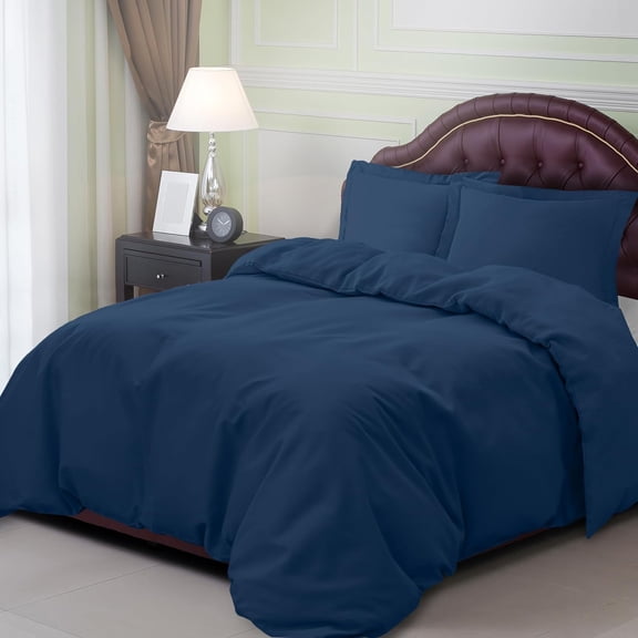 3 Piece Duvet Cover and Sham Set - Premium 1500 Brushed Microfiber - Easy Care, Wrinkle Resistant Full/Queen, Navy Blue