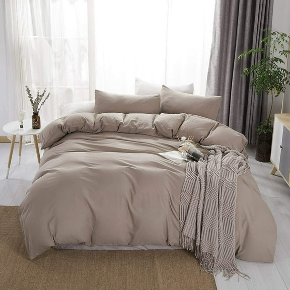 3 Piece Duvet Cover and Sham Set - Premium Ultra-Soft - Wrinkle Resistant (Queen,Taupe)