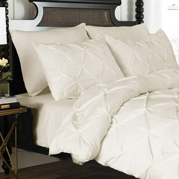 3-Piece Duvet Cover with Matching Sham, Pinch Pleat Design, All Season Suitable Comforter Cover, Full/Queen, Beige-Cream