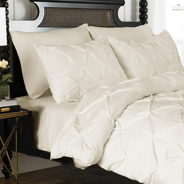 3-Piece Duvet Cover with Matching Sham, Pinch Pleat Design, All Season Suitable Comforter Cover, King/California King, Beige-Cream