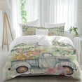 thumbnail image 1 of 3 Piece Easter Truck Green,Duvet Cover Set California King,Microfiber Comforter/Quilt Cover with Corner Ties and 2 Pillowcases,Retro Eucalyptus Leaves Floral Egg Plaid Bedding with Zipper Closure, 1 of 8
