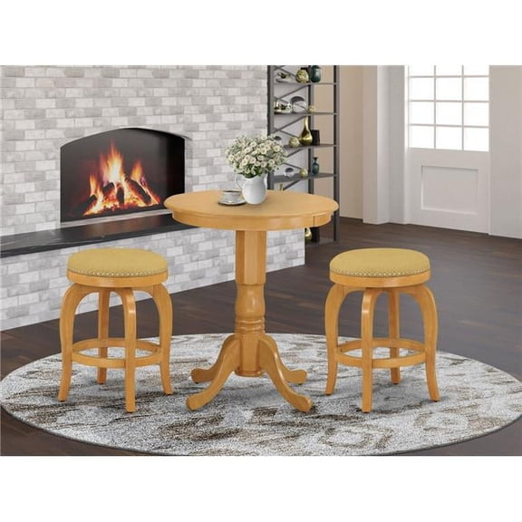 3 Piece Eden Dinette Room Set - Pu Leather, Vegas Gold & Oak