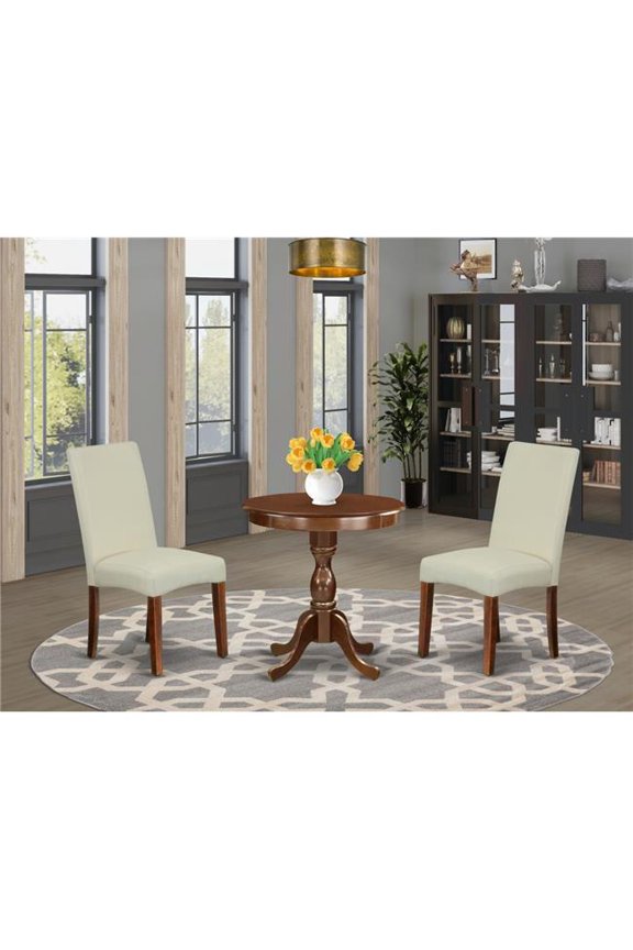 3 Piece Eden Dining Room Set - Cream & Mahogany