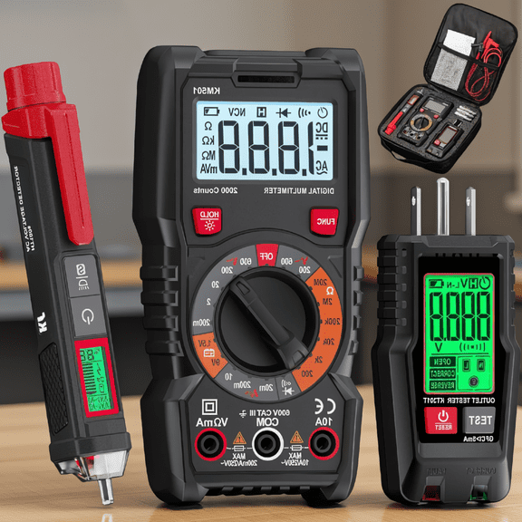 3-Piece Electrical Test Kit with Digital Multimeter, Non-Contact Tester and GFCI Outlet Tester, Carrying Case and Included