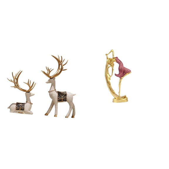3 Piece Elk Deer Statue Ballet Dancing Girl Sculpture Resin Artistic Decor for Living Room Office Bedroom