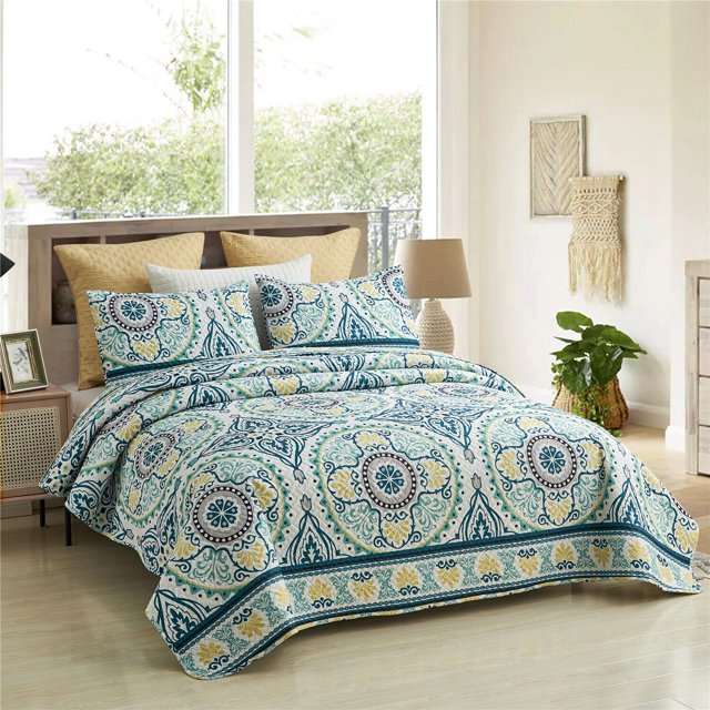 3 Piece Embossed Quilted Bedspread Reversible Queen King Size Coverlet