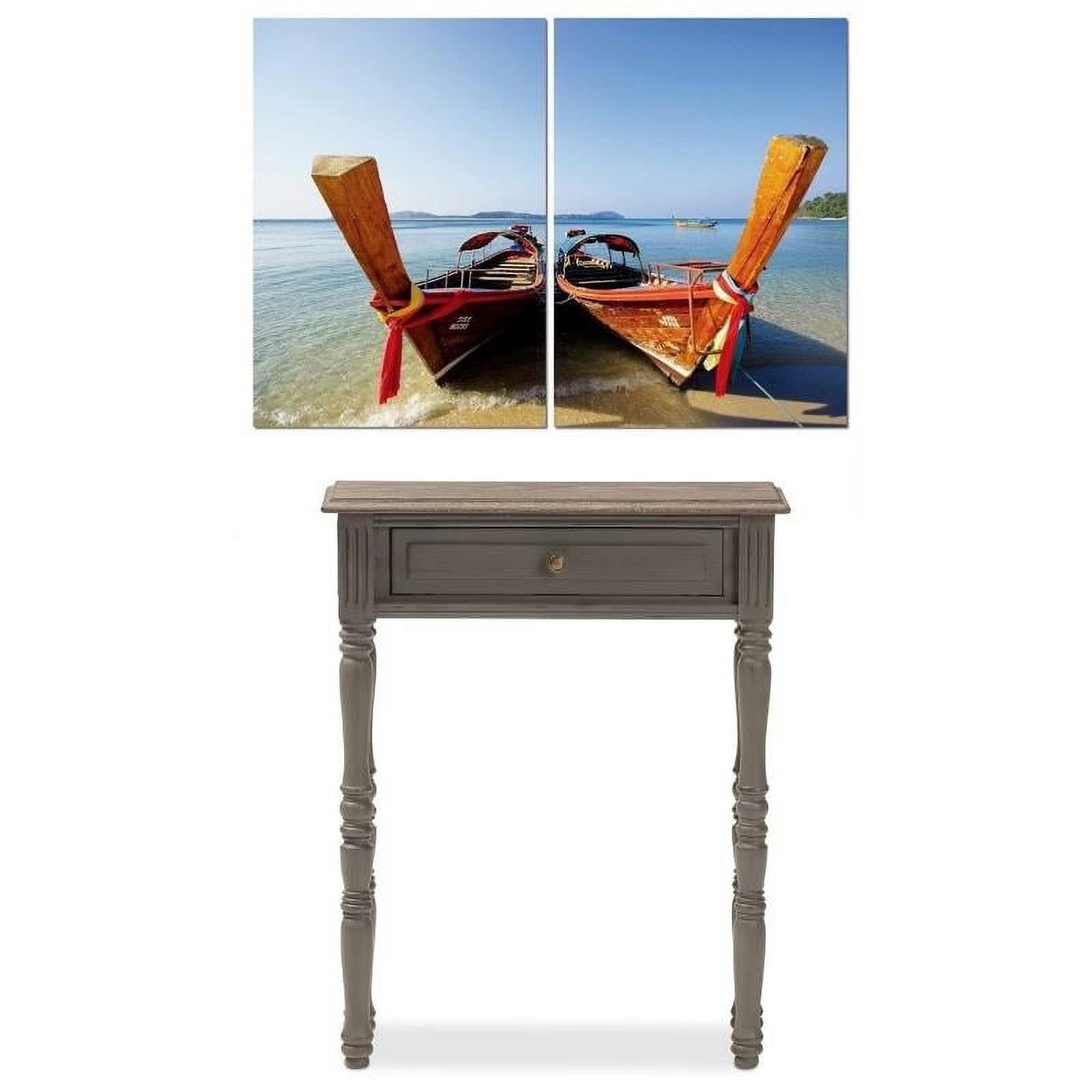 Printed Console Table 3 Piece Engineered Wood Console Table and Twin Prows Mounted Print Set ...