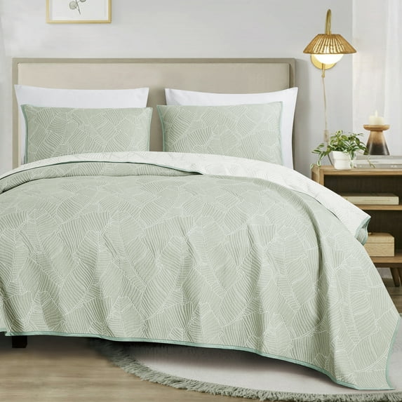 3-Piece Etaney Cotton Coverlet Set Matelassé Green Bedspread King Size