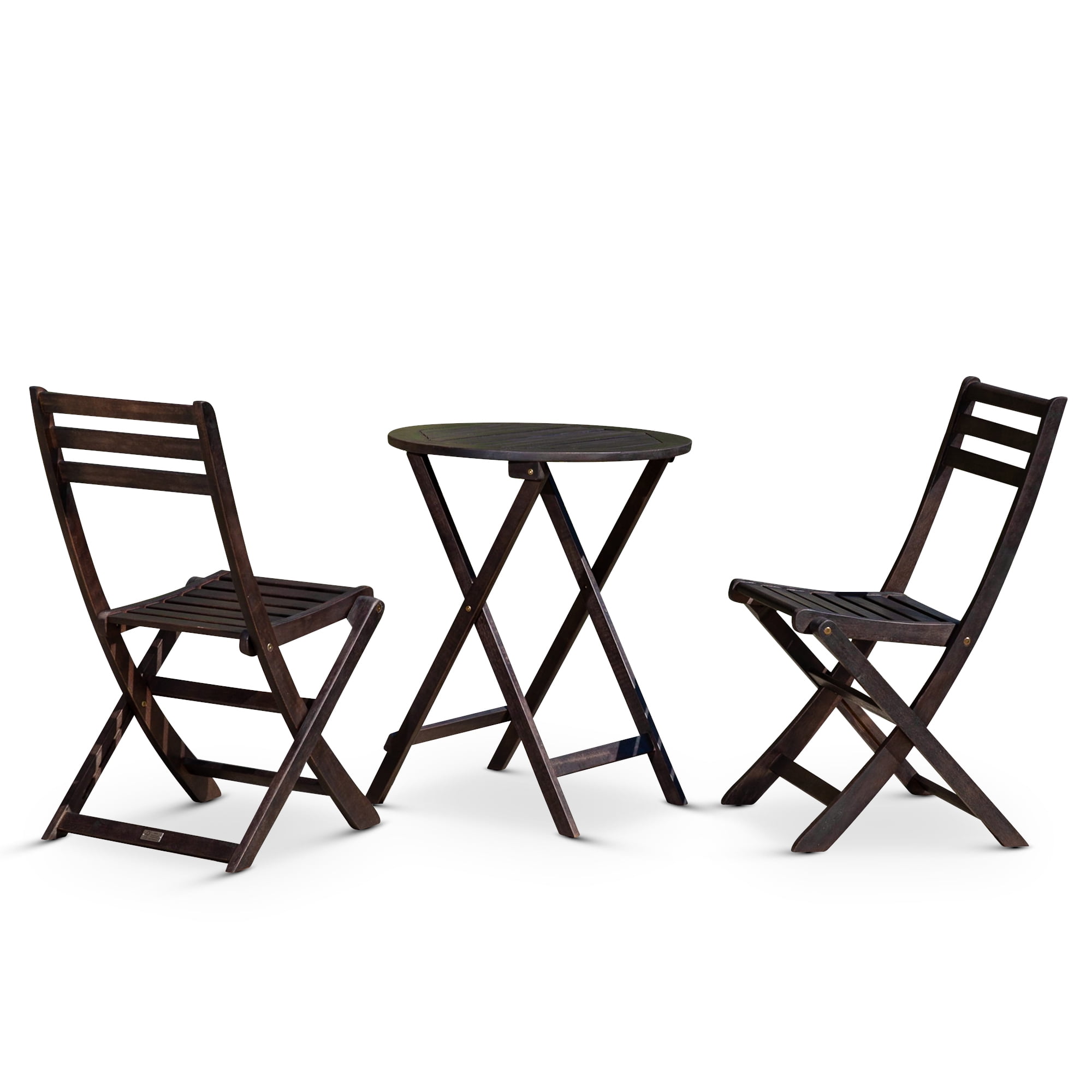 Espresso Eucalyptus 3-Piece Folding Bistro Set with Round Table