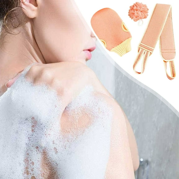 Exfoliating Bath Gloves | Back Scrubber Towel & Loofah Sponge Set | 3-Piece Body Scrubber Kit for Shower
