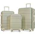 thumbnail image 1 of 3-Piece Expandable ABS Hardshell Luggage Set with Spinner Wheels & TSA Lock – Lightweight Durable Suitcases (20'', 24'', 28'') – Golden Green & Beige, 1 of 9