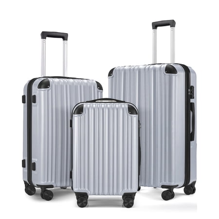 3-Piece Expandable Luggage Sets, ABS Spinner Suitcase Set with TSA Lock ,Silver