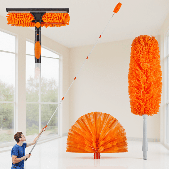 3-Piece Extendable Duster Kit with 4-30FT Telescoping Aluminum Pole, Cobweb Duster, Microfiber Duster & Chenille Head, /Orange