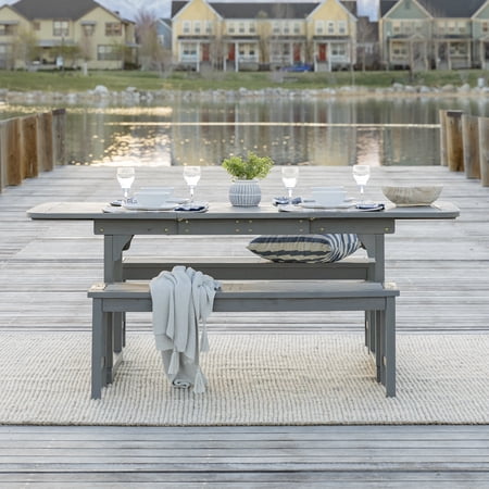 3-Piece Extendable Outdoor Patio Dining Set in Gray Wash