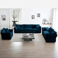 thumbnail image 1 of 3 Piece Extra Deep Seat , Blue Chenille Sectional For Living Room, Wood, Sponge, Breathable Fabric, Comfortable Seating Solid High, 1 of 6