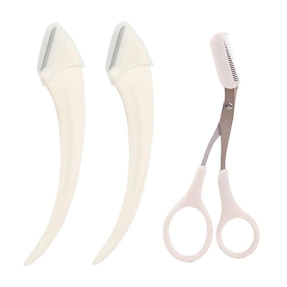 3-Piece Eyebrow Trimmer Set with Comb and Razor for Precision Grooming, Stainless Steel & Plastic