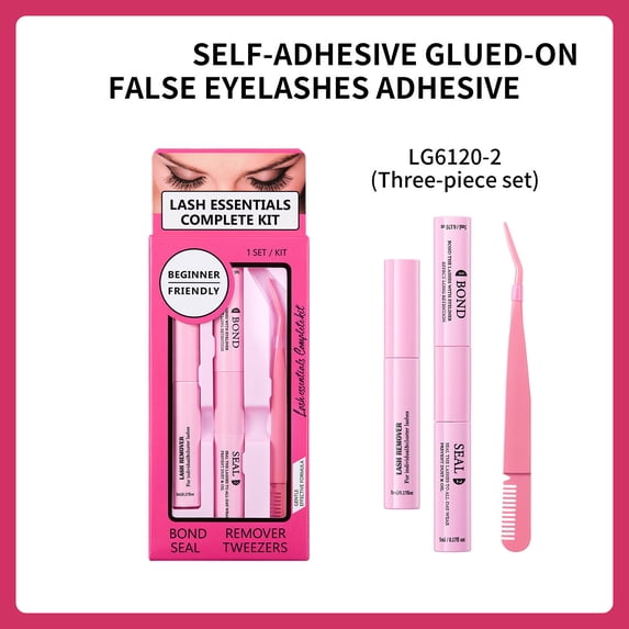 3‑Piece False Eyelash Bond & Seal Complete Kit, Quick‑Drying Strong Hold Eyelash Adhesive, Waterproof Smudge‑Proof Lash Sealant with Remover & Tweezers, Beginner Friendly