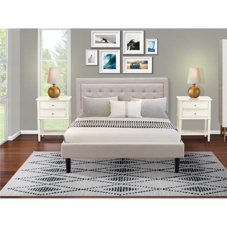 3 Piece Fannin Platform Bedroom Set - Mist Beige, Black & Wire Brushed Butter Cream