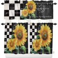 thumbnail image 1 of 3 Piece Farm Sunflowers Spring Kitchen Curtains, Tier and Valance Rod Pocket Window Curtains Set Black White Check Cafe Curtains for Kitchen Valances Window Treatment 54X18in+27x24in×2, 1 of 5