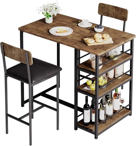 3 Piece Farmhouse Bar Table Set for 2, Space Saving Counter Height ...