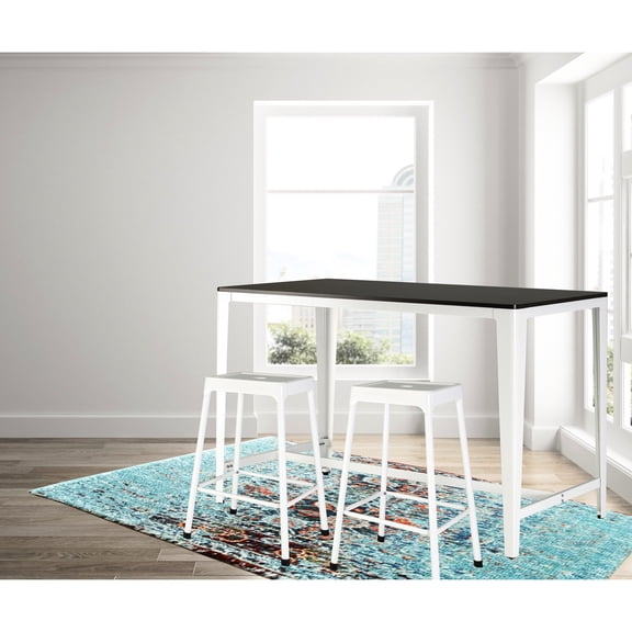 3-Piece Farmhouse Bistro Set | Great for Gathering with Family | White and Brown Color Scheme with Vintage Appeal | Offers Easy-Cleaning Surface