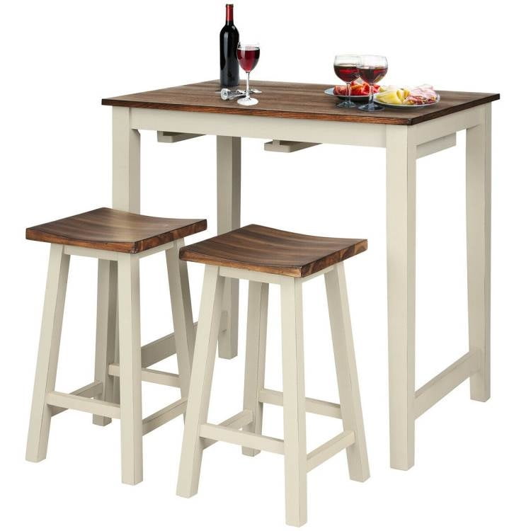 Rustic White and Walnut 3-Piece Counter Height Pub Table Set