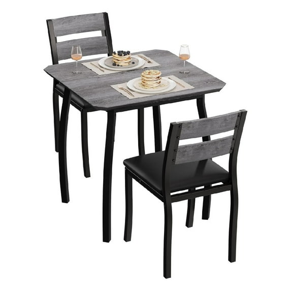 3-Piece Farmhouse Dining Table Set for 2 - Small Square Kitchen Table with Upholstered Chairs, Metal Frame Breakfast Nook Set for Apartment, Studio, Small Spaces