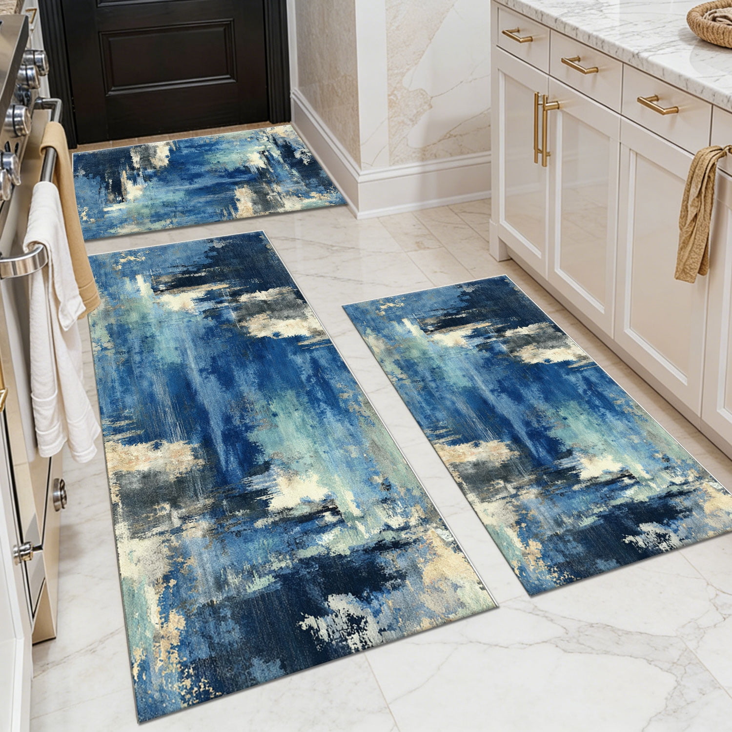 3-Piece Farmhouse Kitchen Rug Set with Anti-Slip Striped Design