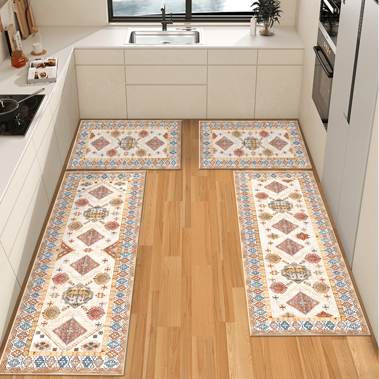 3 Piece Farmhouse Kitchen Rugs Set Non-Slip for Kitchen Laundry Hallway Bathroom Holiday Gift