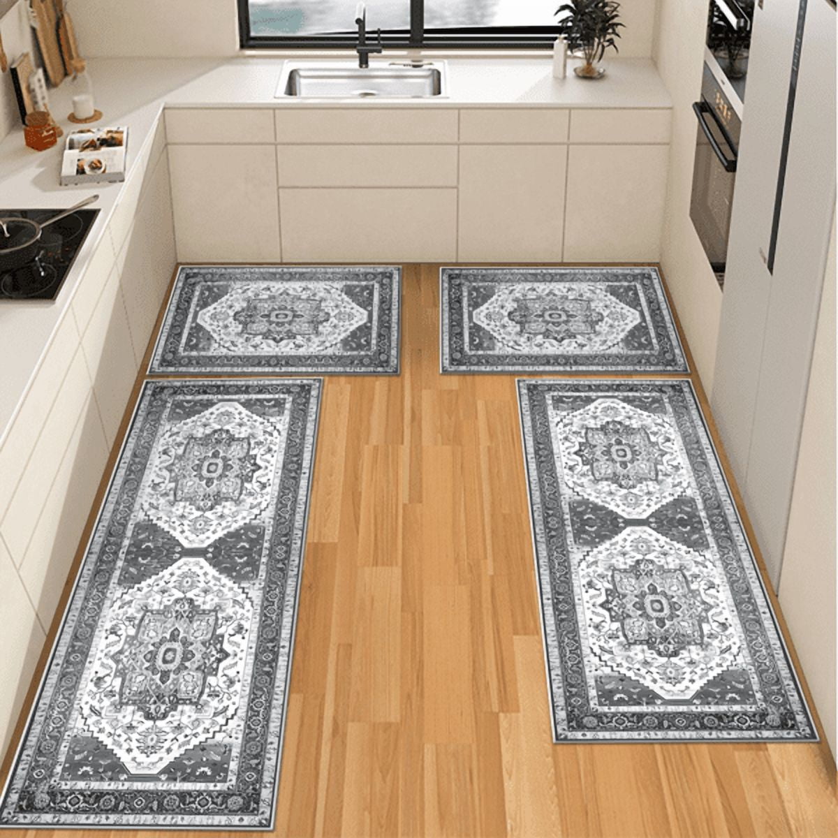 3 Piece Farmhouse Kitchen Rugs Sets with Runner, Non-Slip Washable Floor Mats, Indoor Accent Rugs for Kitchen, Laundry Room, Hallway