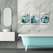3 Piece Fashion Canvas Wall Art Glam High Heels Perfume Bags with Book Picture Poster Art Painting Prints Framed Modern Teal and Grey Home Bathroom Beauty Room Decorations 12 x 16 inch x 3pcs