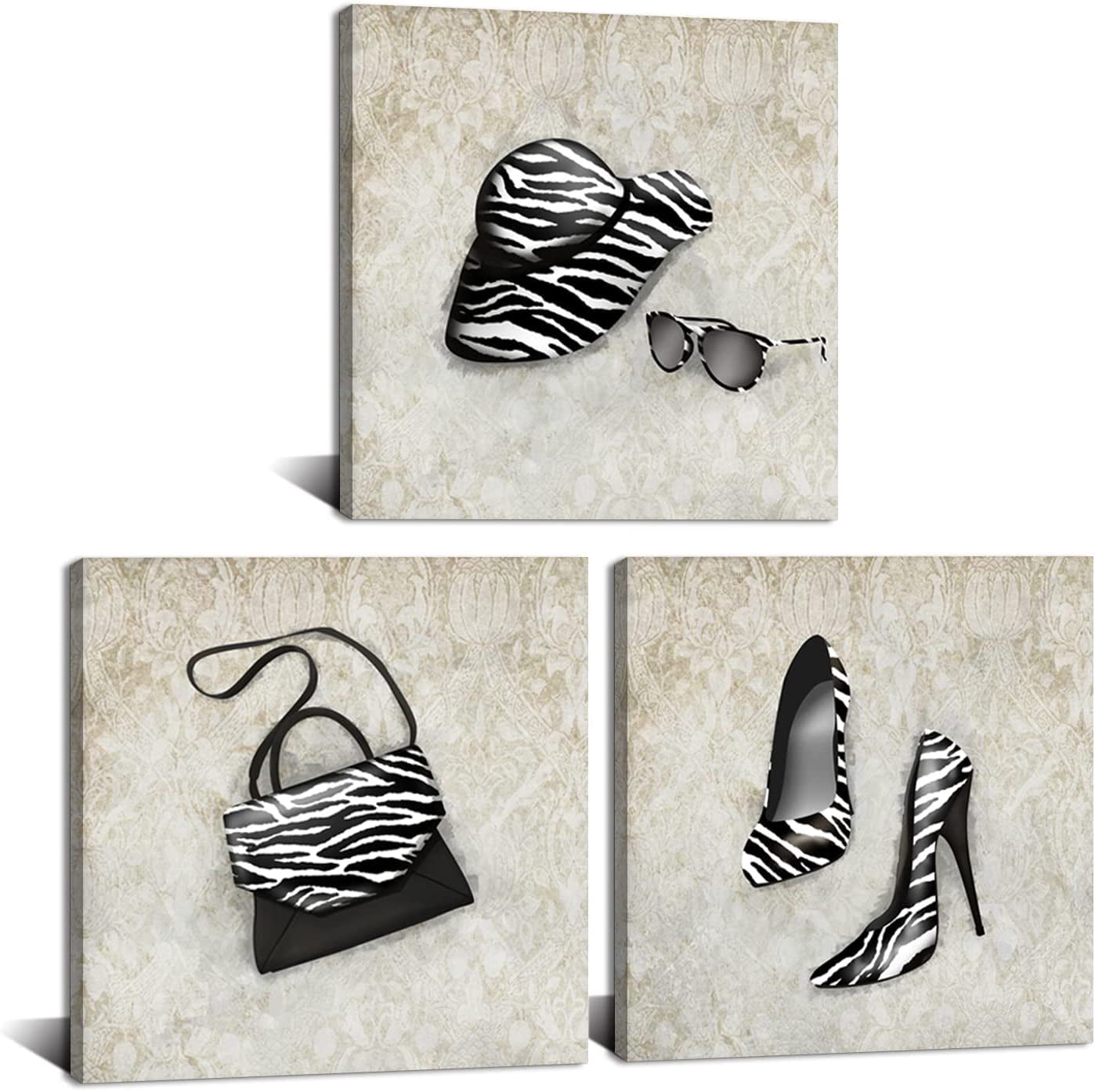 Piece Fashion Canvas Wall Art Zebra Print High Heels Bag Picture