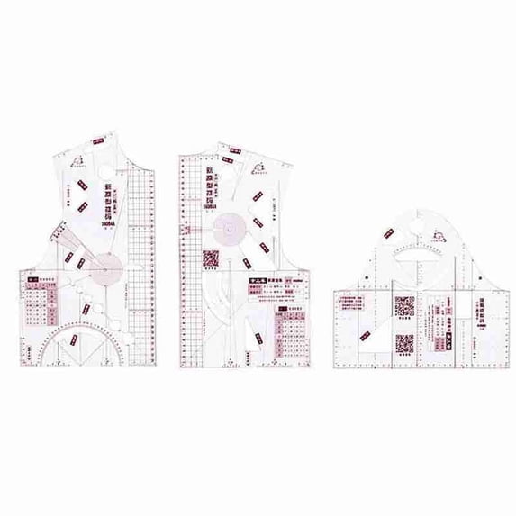 Pattern Set Scale And Ruler 3-Piece Fashion Design Ruler Set, 1:5 Scale Clear Plastic Sewing ...