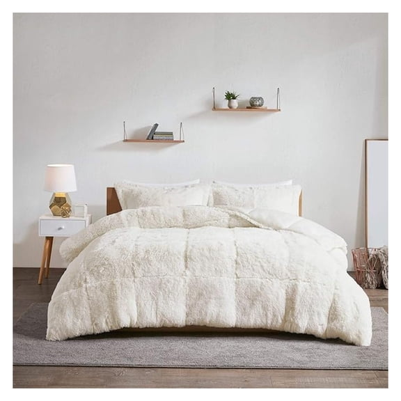 3 Piece Faux Fur Comforter King/Cal King Set Micromink Bedding Soft Plush Fluffy Comfy Cozy Mink Heavyweight Reversible, Microfiber