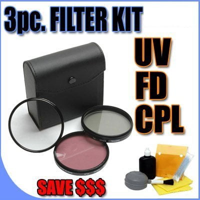 3 Piece Filter Kit UV, FD, CPL 46mm Filters w/ Hard Case for JVC Camcorders + MORE!!!