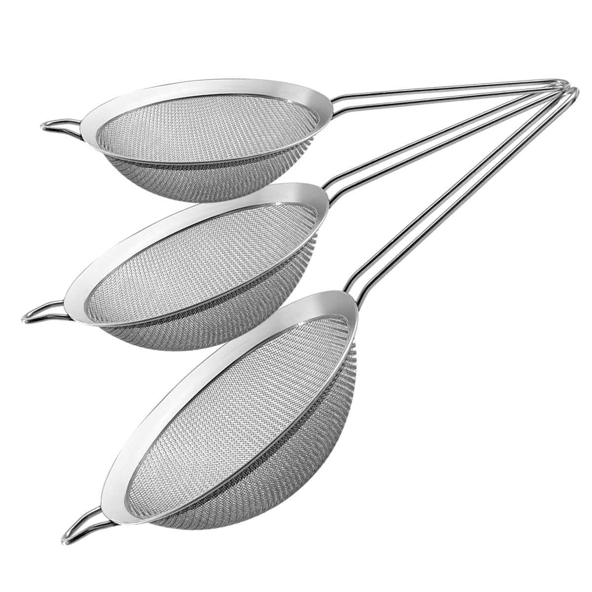 Stainless Steel Fine Mesh Strainers Set with Long Handles, 3 Sizes